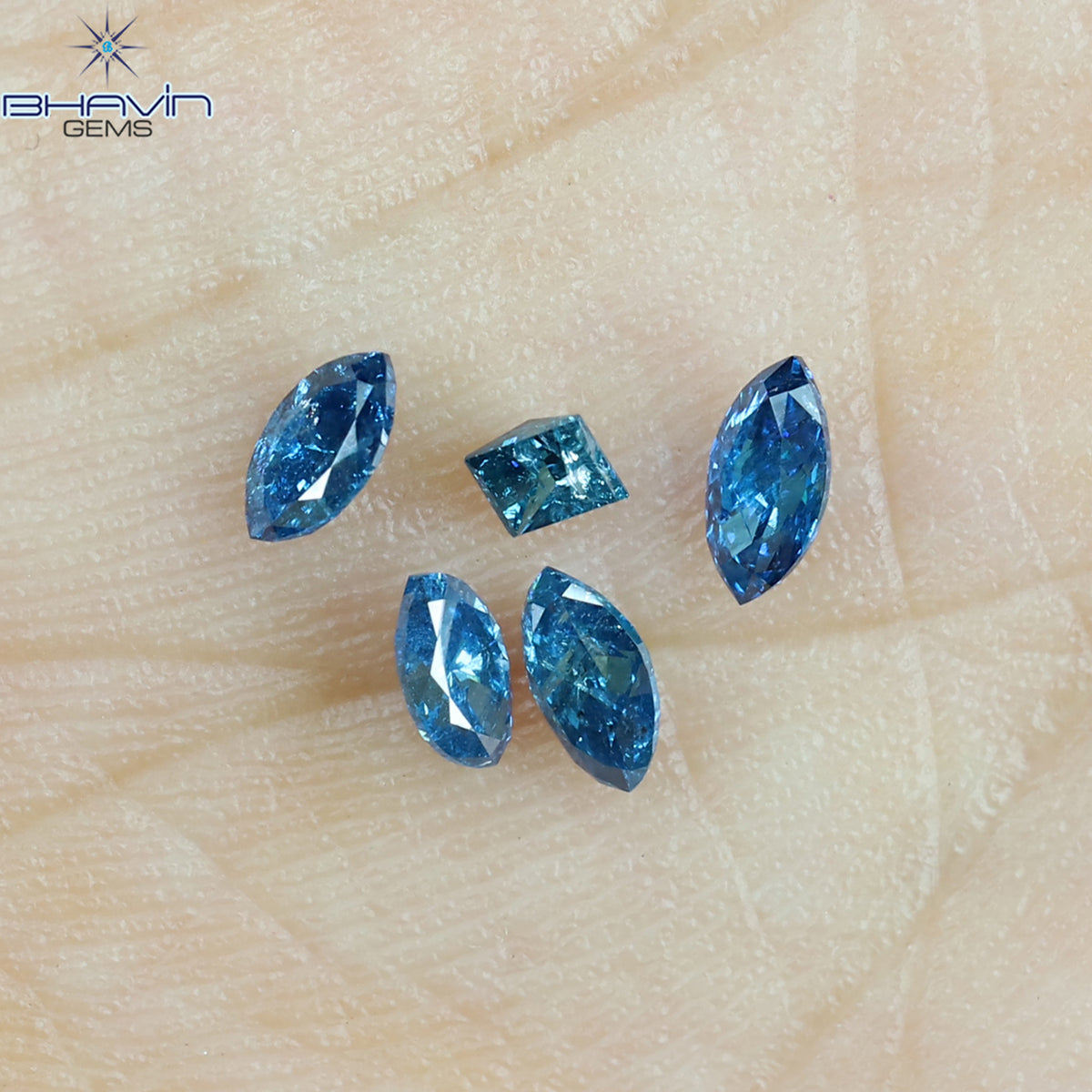 0.48 CT/5 Pcs Natural Marquise Diamond Enhanced Blue Color Clarity I2 (4.44 MM)