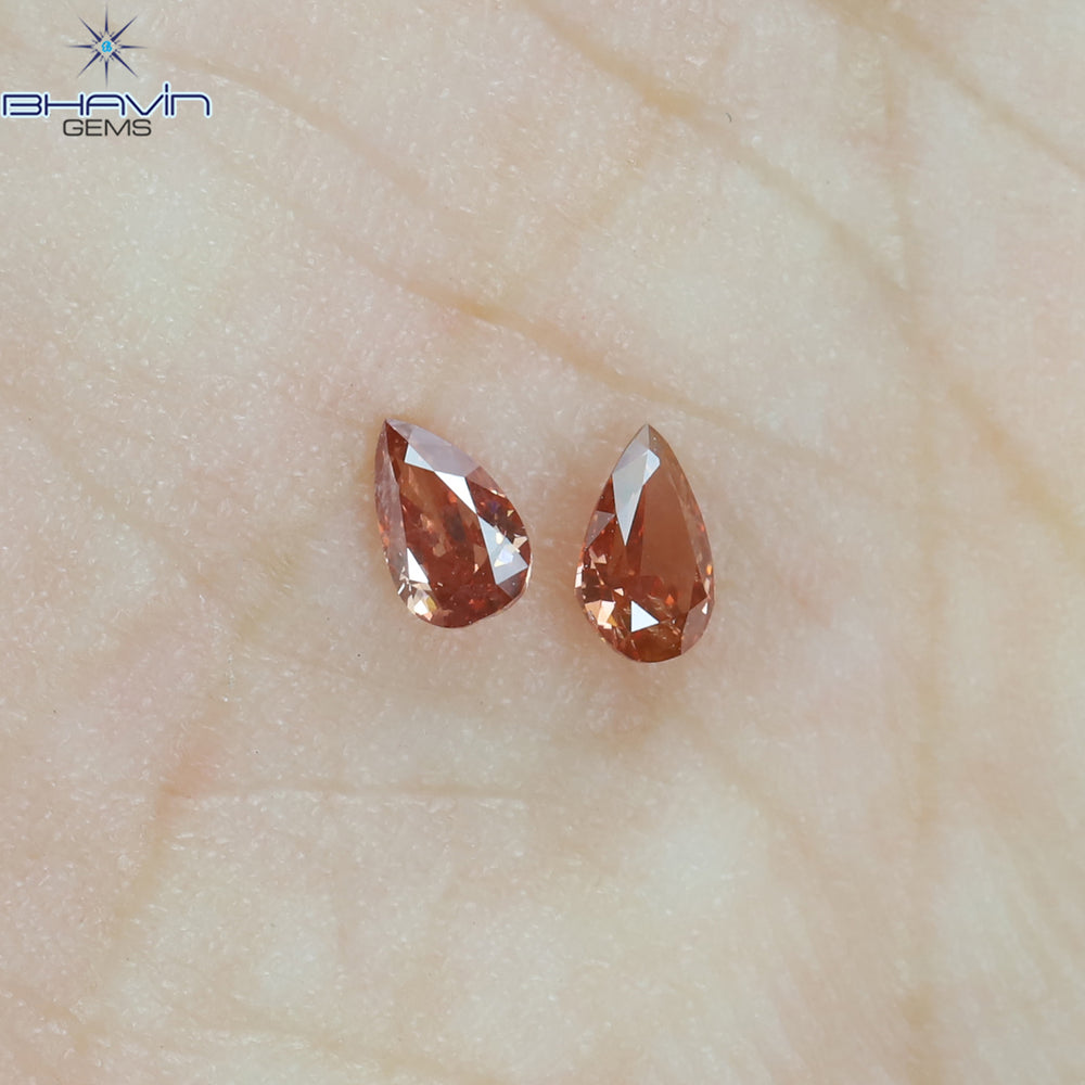 0.17 CT/2 ピース ペアシェイプ ナチュラル ダイヤモンド ピンク色 SI1 クラリティ (3.85 MM)