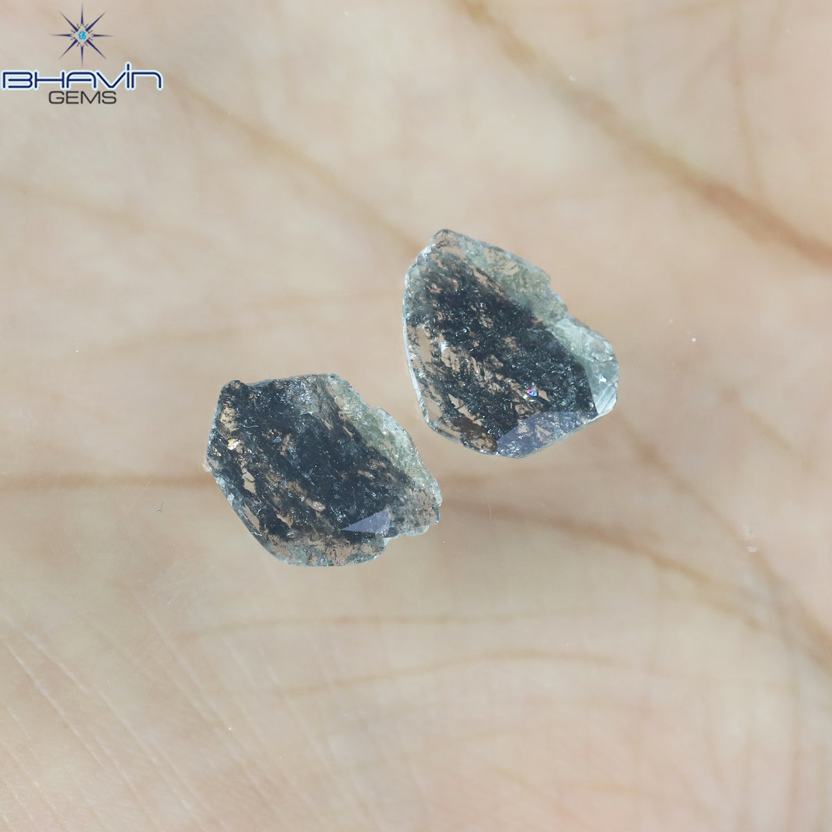 1.82 CT (2 個) スライス シェイプ ナチュラル ダイヤモンド ソルト アンド ペッパー カラー I3 クラリティ (11.18 MM)