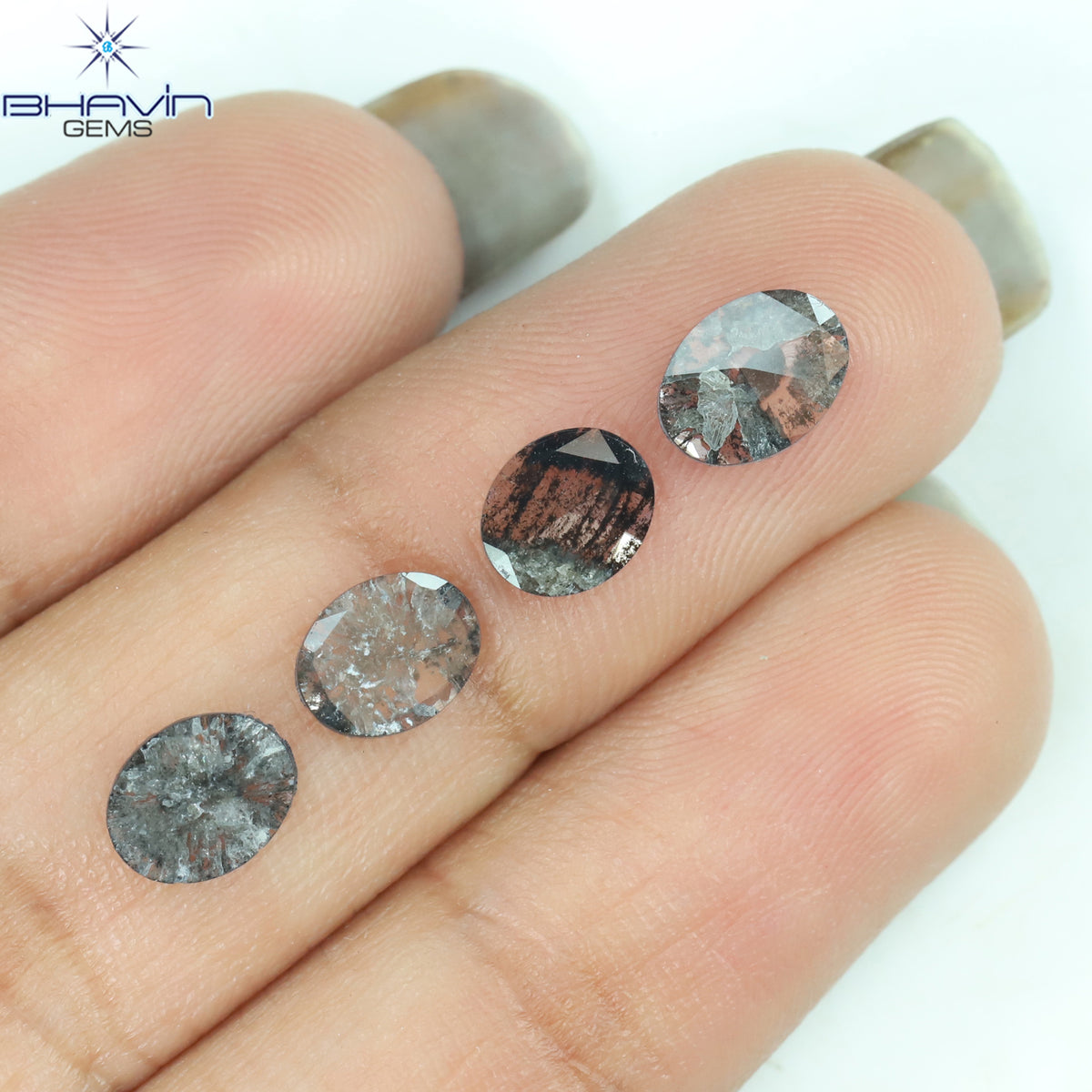 1.41 CT/4 Pcs Natural Oval Slice Diamond Salt And Pepper Color Clarity I3 (7.15 MM)