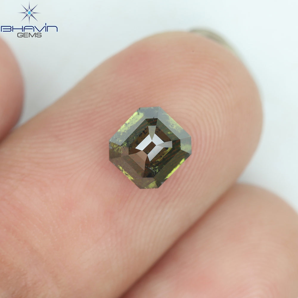 1.03 CT Emerald Shape Natural Diamond Enhanced Green Color I2 Clarity (5.30 MM)