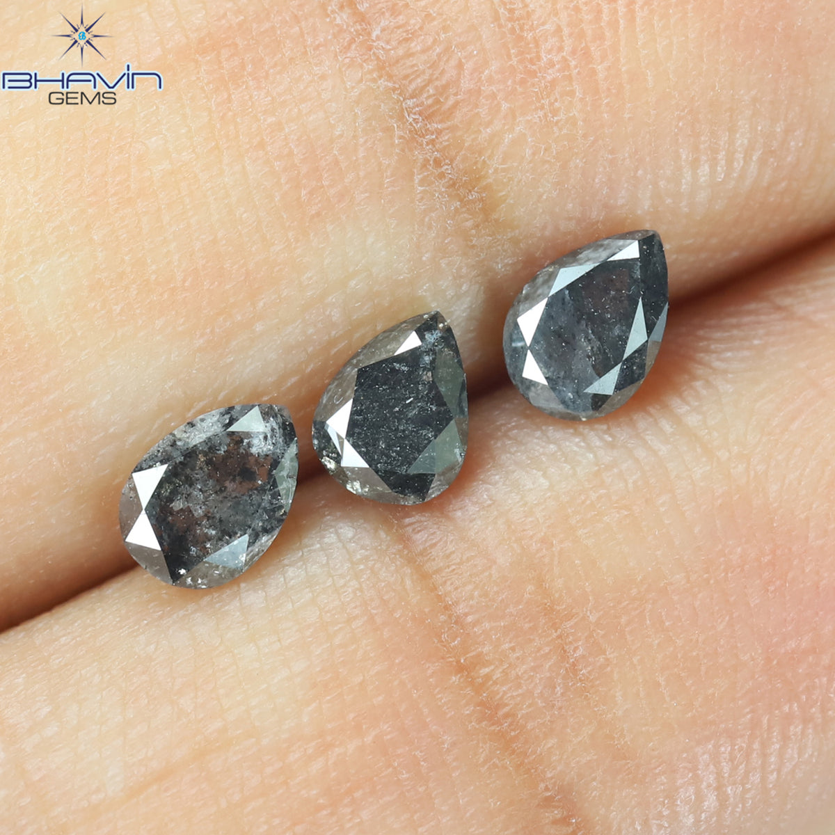 0.95 CT/3 Pcs Natural Pear Diamond Salt And Pepper Color Clarity I3 (5.02 MM)
