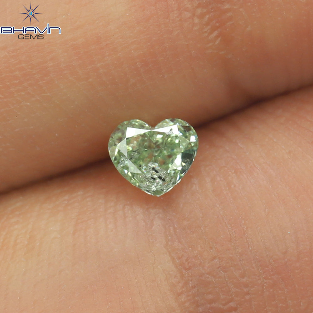 0.30 CT Natural Heart Diamond Enhanced Blueish Green Color Clarity I1 (4.22 MM)