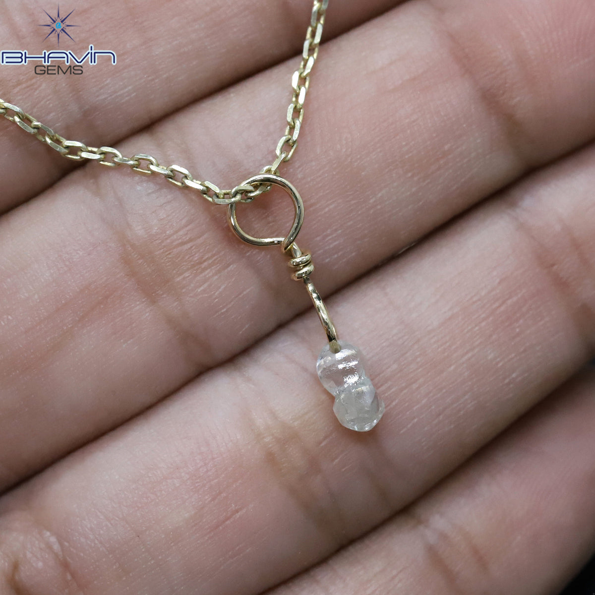 Diamond Pendant Rough Diamond White Gray Diamond Yellow Gold Pendant Bridal Necklace Pendant