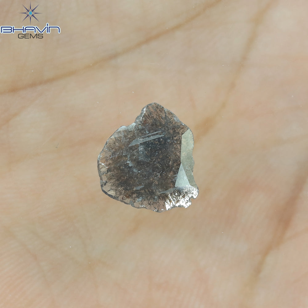 0.69 CT スライス形状 天然ダイヤモンド ソルト アンド パッパー カラー I3 クラリティ (10.73 MM)