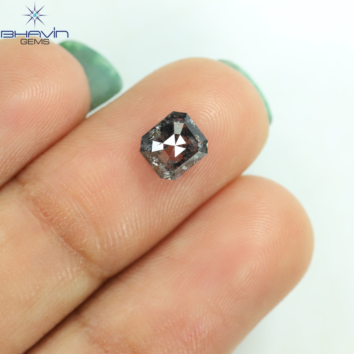 1.00 CT アッシャー シェイプ ナチュラル ダイヤモンド ソルト アンド ペッパー カラー I3 クラリティ (5.72 MM)