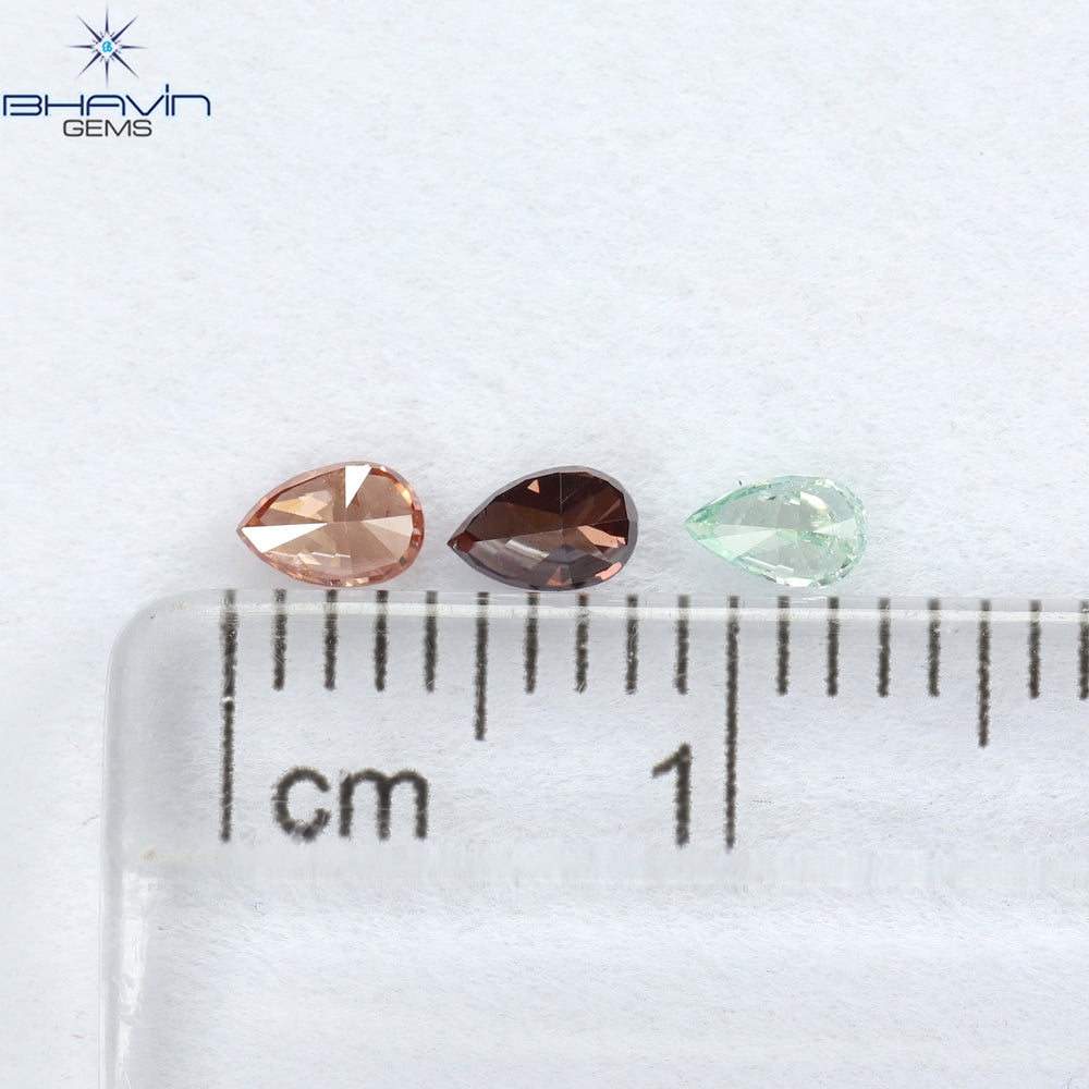 0.31 CT/3 Pcs Pear Shape Natural Diamond Pink Color SI Clarity (3.84 MM)
