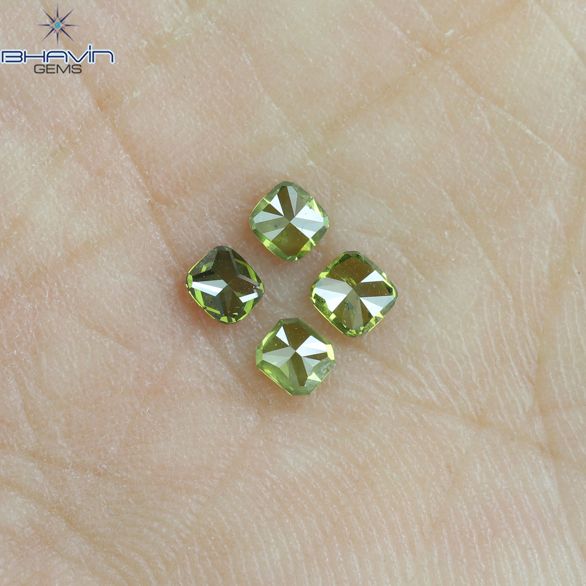 0.56 CT/4 Pcs Natural Cushion Diamond Enhanced Green Color Clarity SI (3.04 MM)