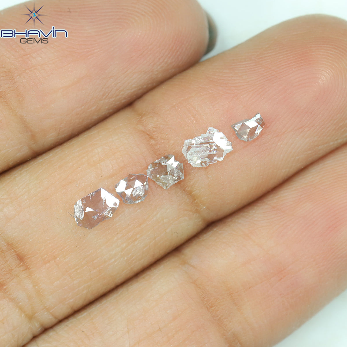 0.39 CT/5 ピース ローズカット ポルキ シェイプ ナチュラル ダイヤモンド ピンク カラー I2 クラリティ (4.84 MM)