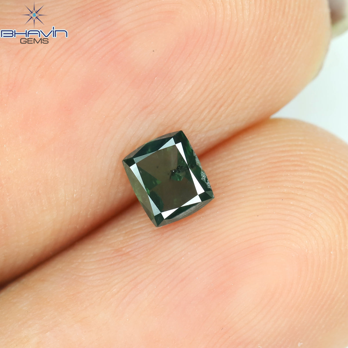 0.28 CT Natural Cushion Diamond Enhanced Bluish Green Color Clarity I1 (4.22 MM)