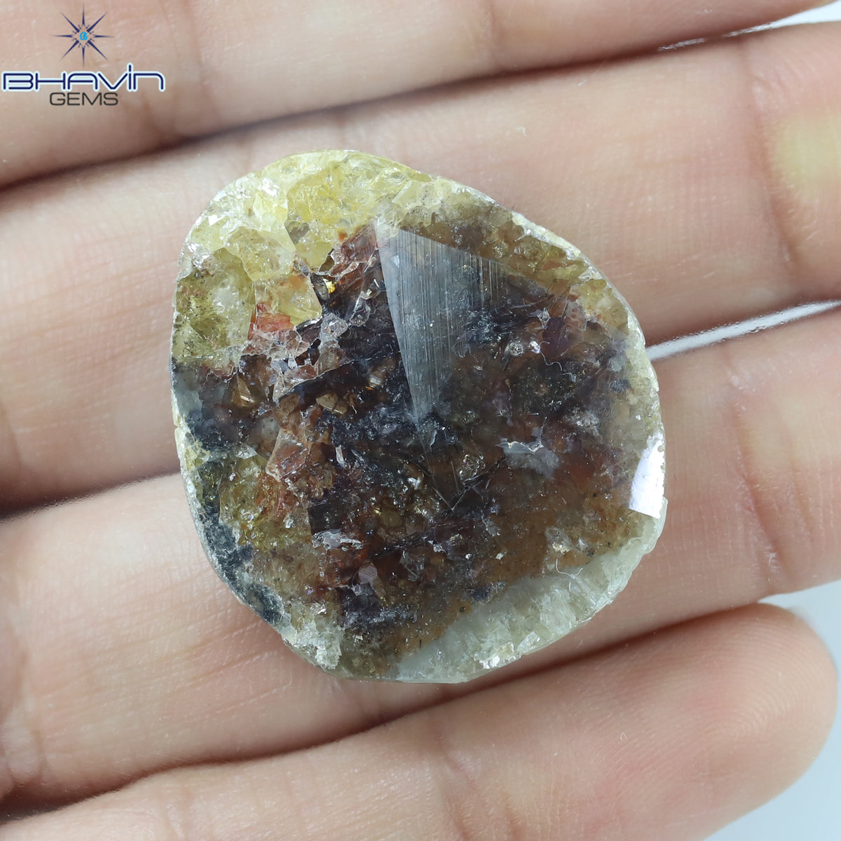 19.46 CT スライス シェイプ ナチュラル ダイヤモンド ソルト アンド ペッパー カラー I3 クラリティ (31.05 MM)