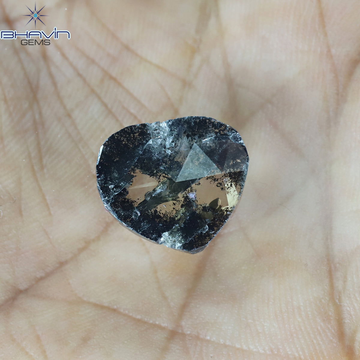 4.87 CT ハート スライス シェイプ ナチュラル ダイヤモンド ソルト アンド ペッパー カラー I3 クラリティ (12.75 MM)