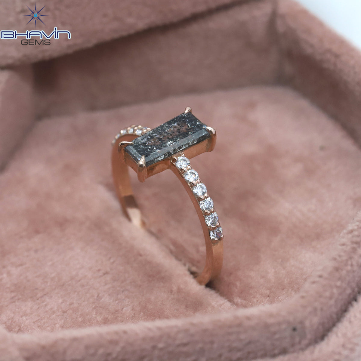 Baguette Diamond Salt And Pepper Diamond Natural Diamond Ring Gold Ring Engagement Ring