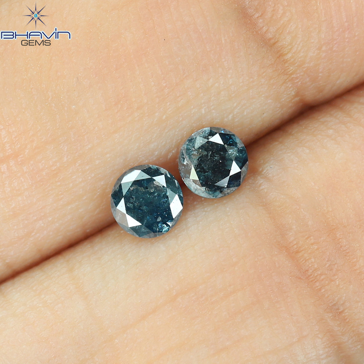 0.44 CT/2 ピース ラウンド ダイヤモンド ブルー ダイヤモンド 天然ダイヤモンド I3 クラリティ (3.73 MM)