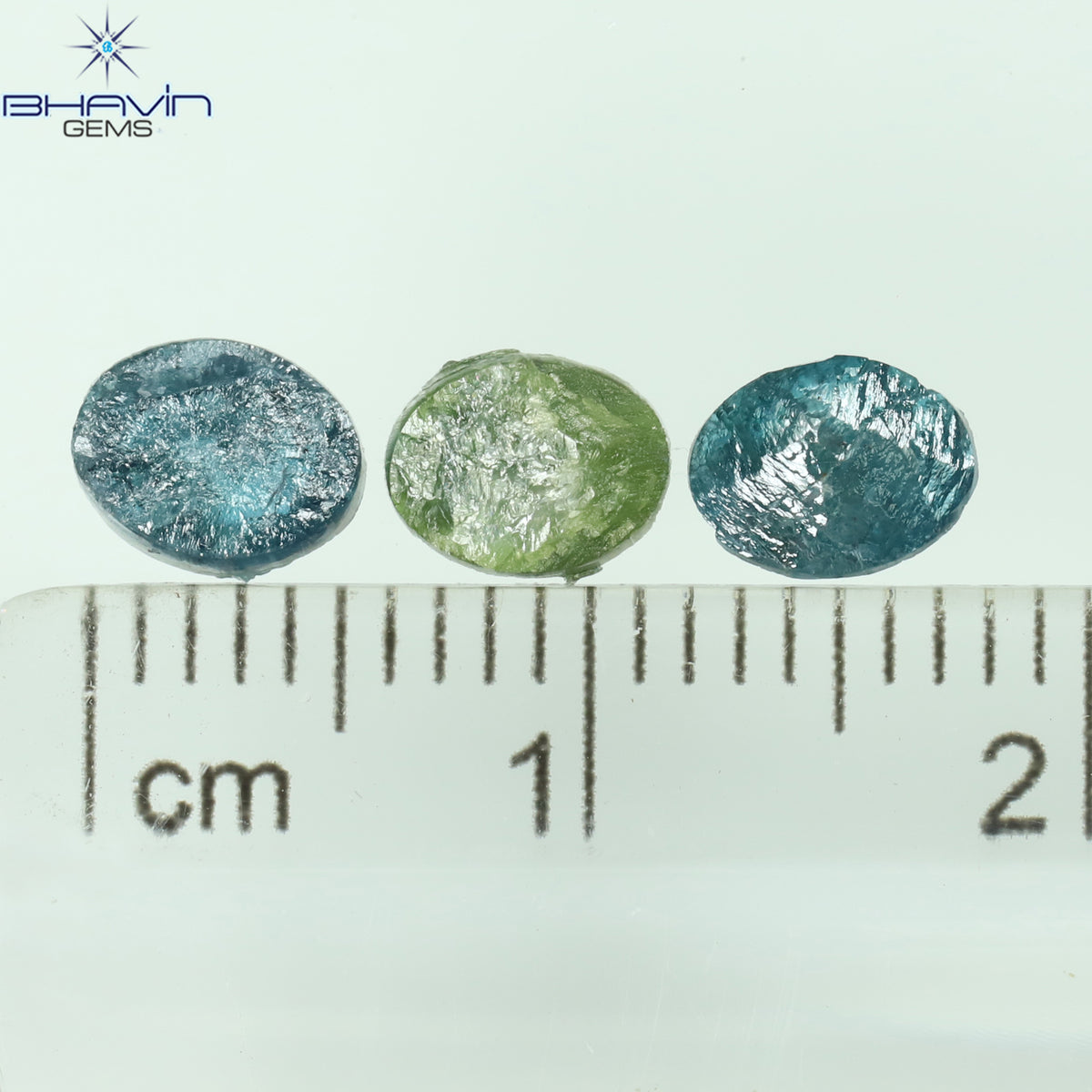 1.36 CT/3 Pcs Natural Oval Rough Diamond Enhanced Blue Green Color Clarity I3 (6.70 MM)