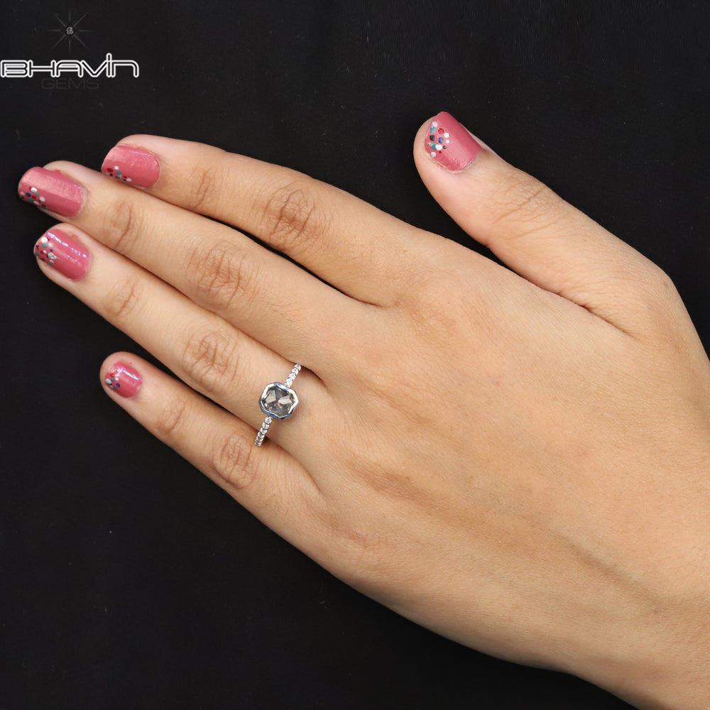 エメラルド ダイヤモンド 天然ダイヤモンド リング ソルト アンド ペッパー カラー ゴールド リング 婚約指輪