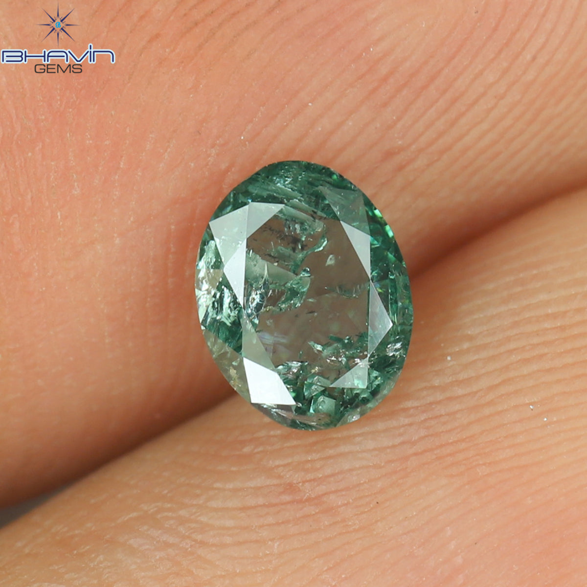 0.50 CT オーバル シェイプ ナチュラル ダイヤモンド グリーン カラー SI1 クラリティ (5.87 MM)