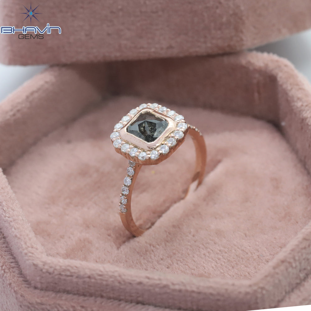 クッションダイヤモンド ソルトアンドペッパーダイヤモンド 天然ダイヤモンド リング ゴールドリング 婚約指輪