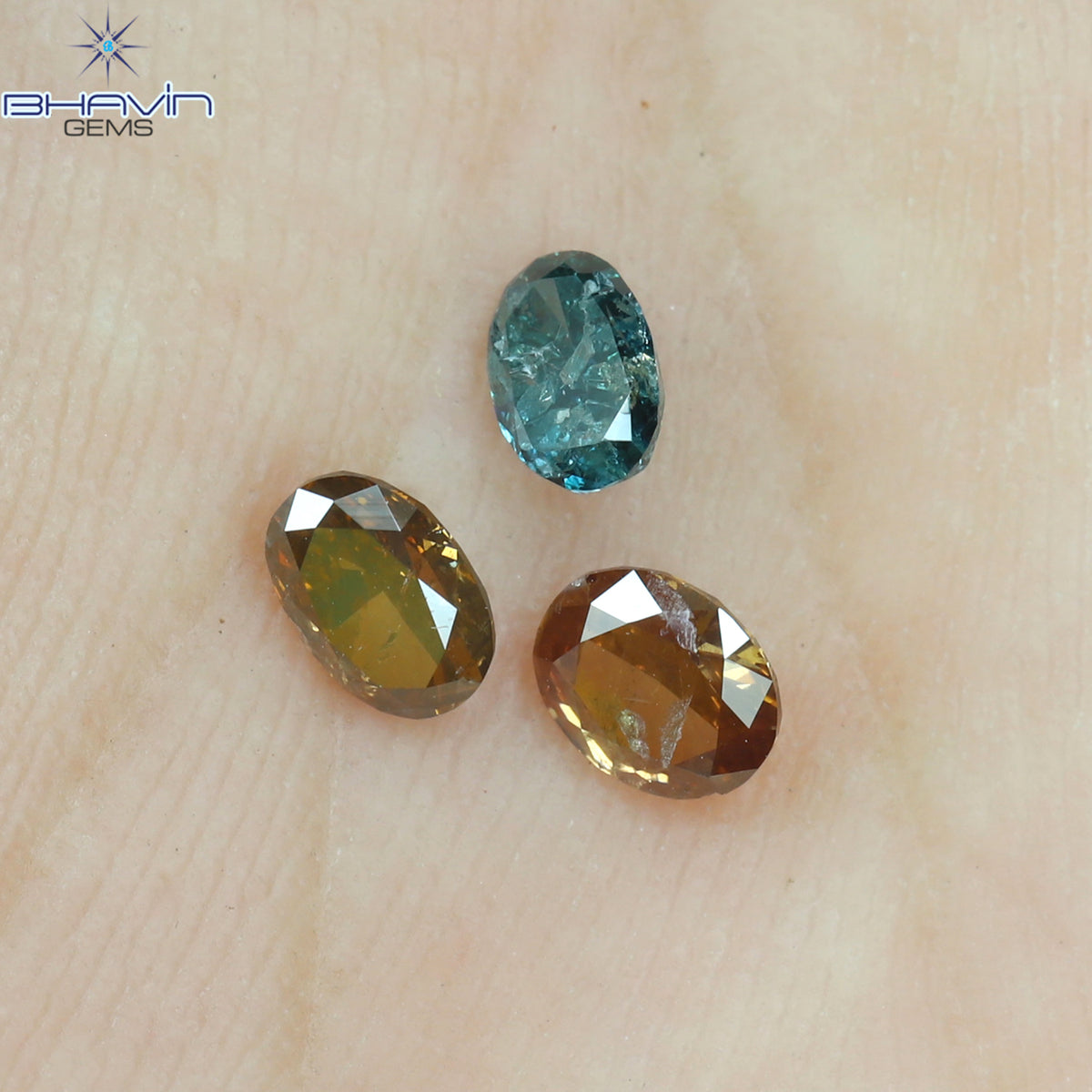 0.65 CT/3 Pcs Natural Oval Diamond Enhanced Pink Blue Color Clarity SI2 (4.25 MM)