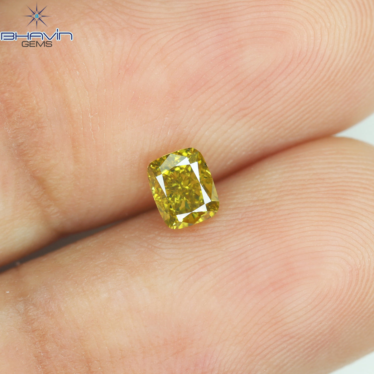0.38 CT Natural Cushion Diamond Enhanced Green Yellow Color Clarity VS2 (4.20 MM)