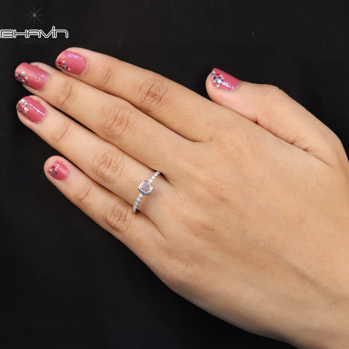 Cushion Diamond Natural Diamond Ring Pink Color Gold Ring Engagement Ring