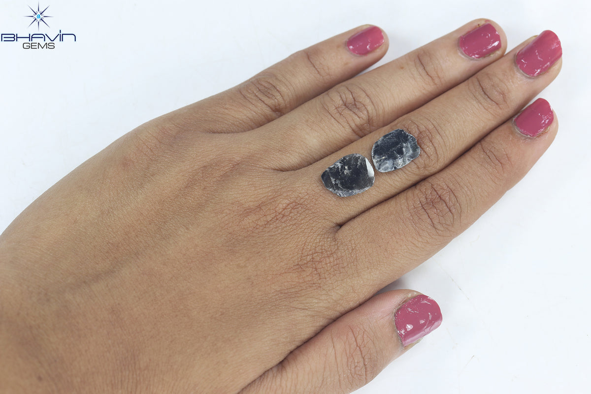 2.98 CT/2 ピース スライス シェイプ ナチュラル ダイヤモンド ブラック グレー カラー I3 クラリティ (13.10 MM)