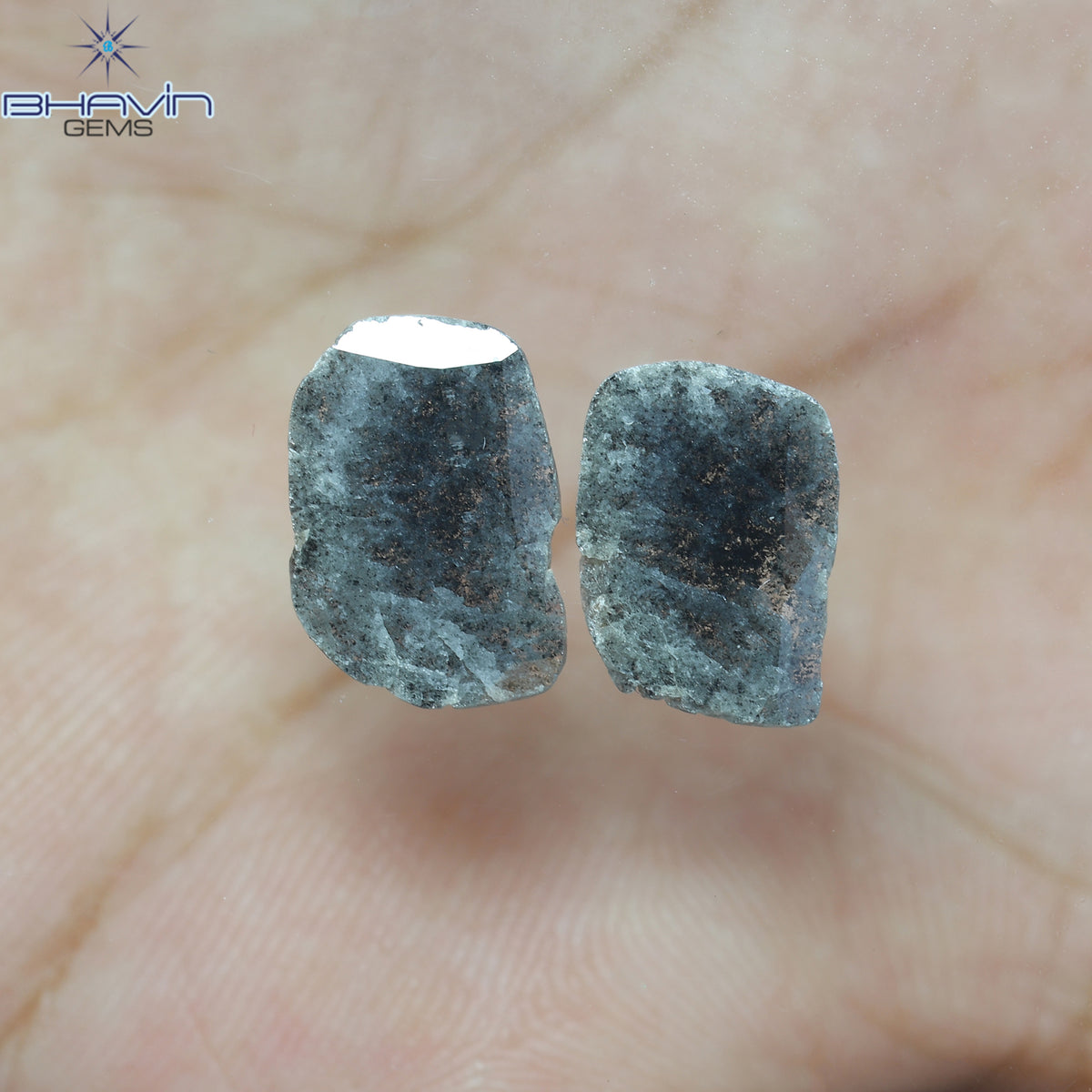 2.32 CT/2 ピース スライス ダイヤモンド ソルト アンド ペッパー カラー クラリティ I3 (12.50 MM)
