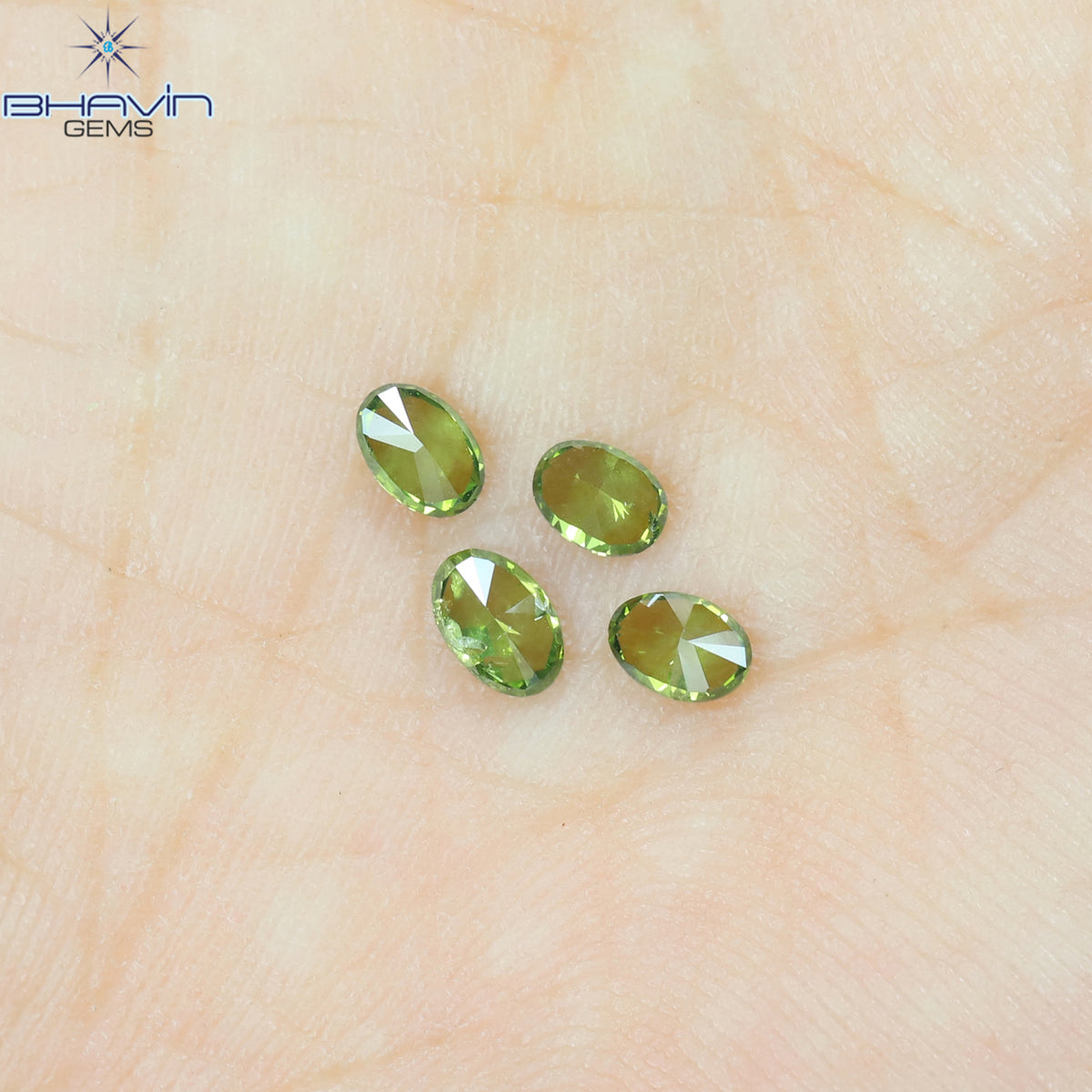 0.59 CT/4 Pcs Natural Oval Diamond Enhanced Green Color Clarity SI (4.22 MM)