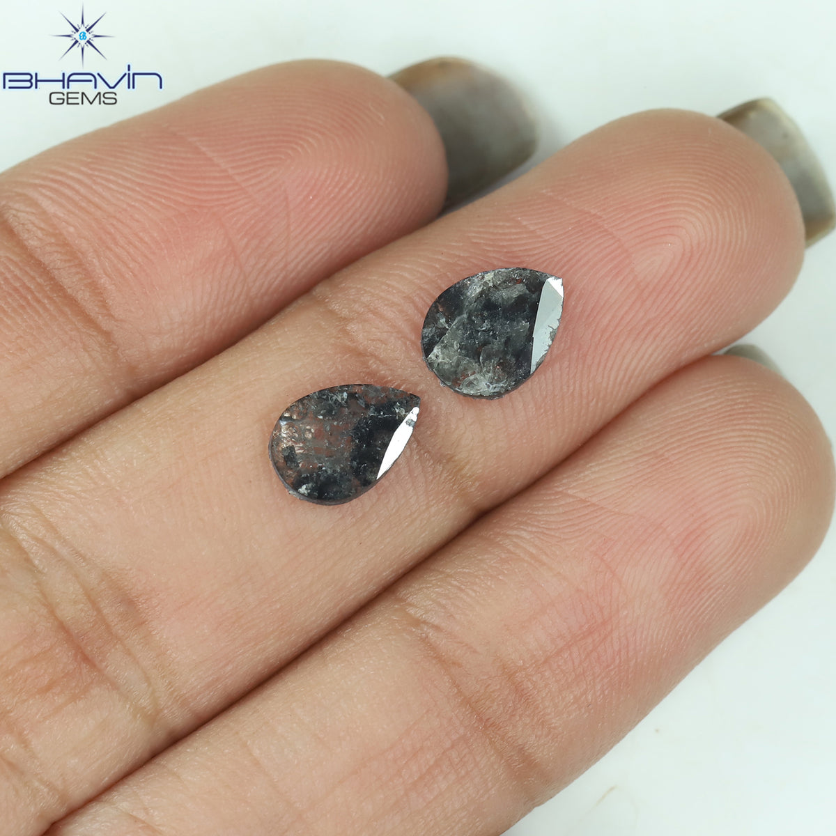 1.01 CT/2 Pcs Natural Pear Slice Diamond Salt And Pepper Color Clarity I3 (8.17 MM)