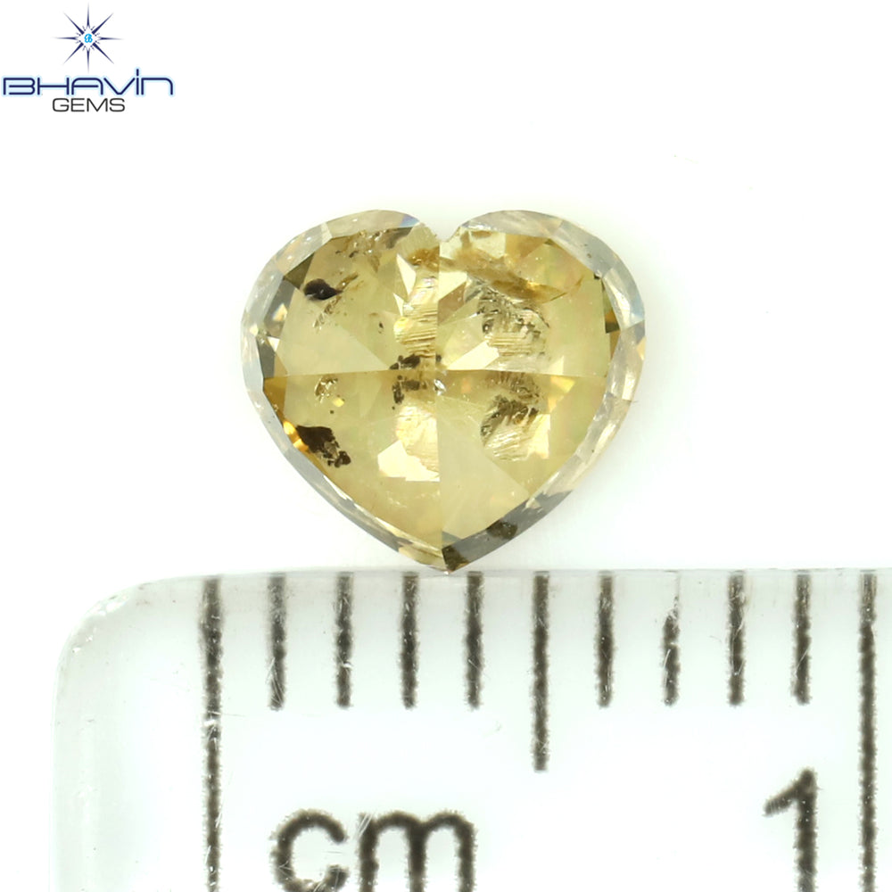 1.00 CT Heart Shape Natural Diamond Orange Yellow Color I2 Clarity (6.22 MM)