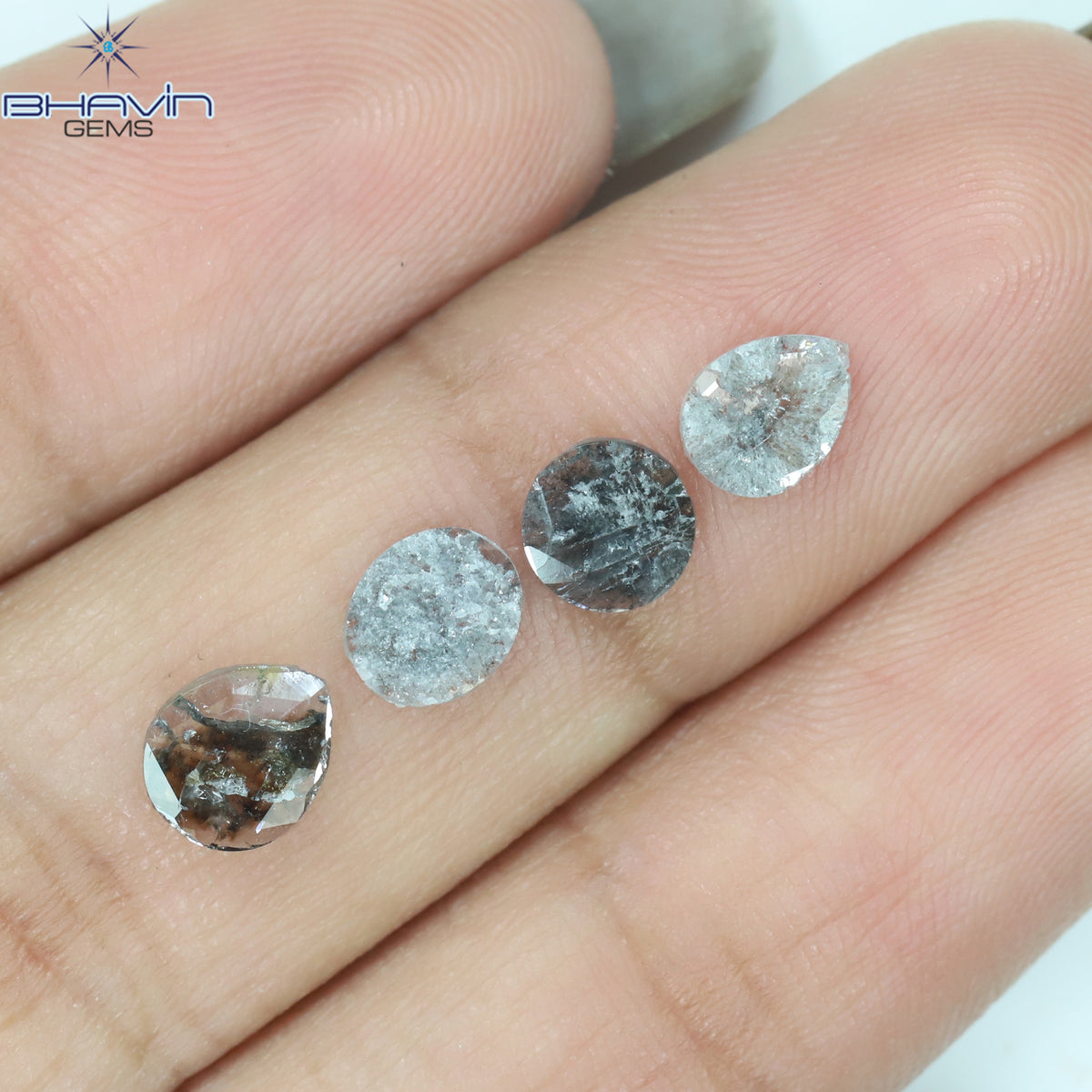 0.92 CT スライス形状 天然ダイヤモンド ソルト アンド ペッパー カラー I3 クラリティ (10.75 MM)