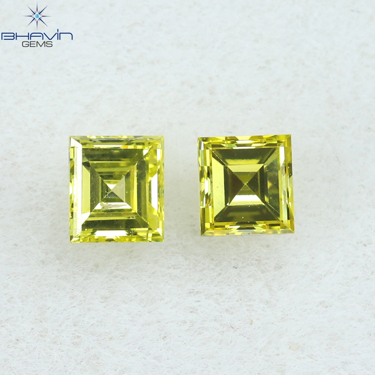 0.23 CT/2 ピース スクエア カット 天然ダイヤモンド エンハンスト イエロー カラー VS-SI クラリティ (2.75 MM)