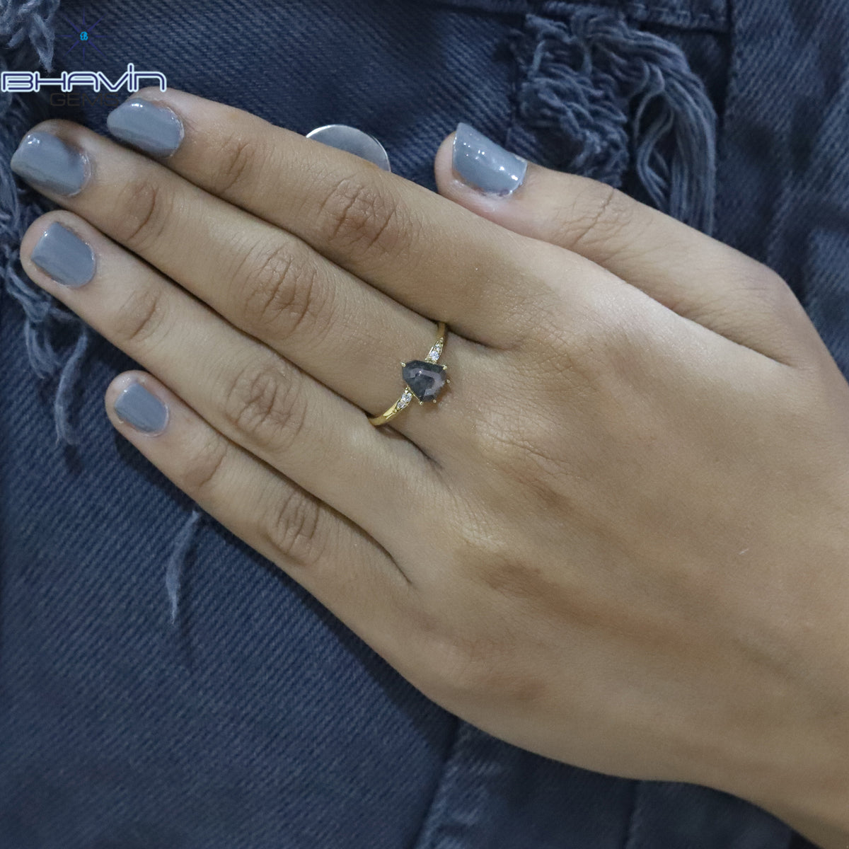Shield Diamond, Natural Diamond Ring, Salt And Pepper Diamond, Gold Ring, Engagement Ring, Wedding Ring, Diamond Ring