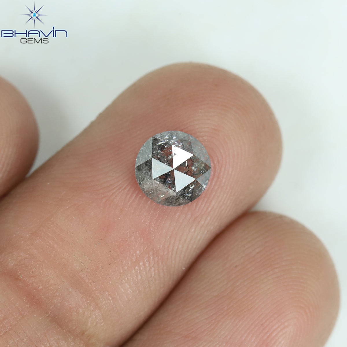0.69 CT ラウンド ローズ カット シェイプ 天然ダイヤモンド ソルト アンド ペッパー カラー I3 クラリティ (5.76 MM)