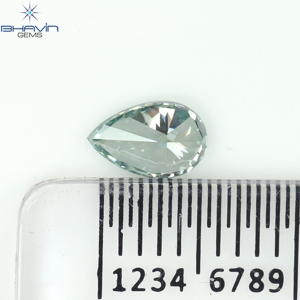 0.40 CT ペアシェイプ ナチュラル ダイヤモンド ブルーイッシュ グリーン カラー VS1 クラリティ (6.13 MM)