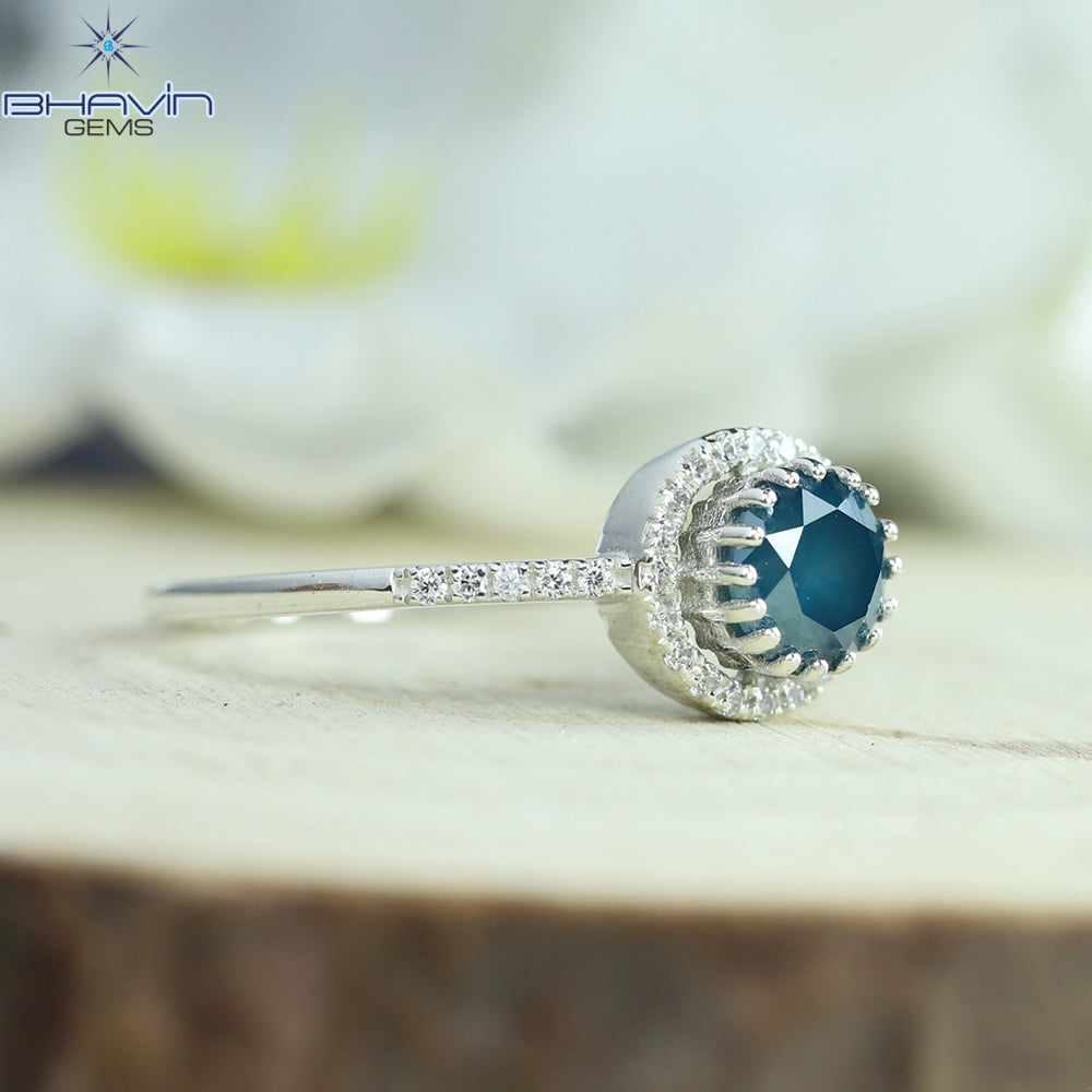 Gold Metal Blue Round Shape Diamond Engagement Ring And Wedding Diamond Ring