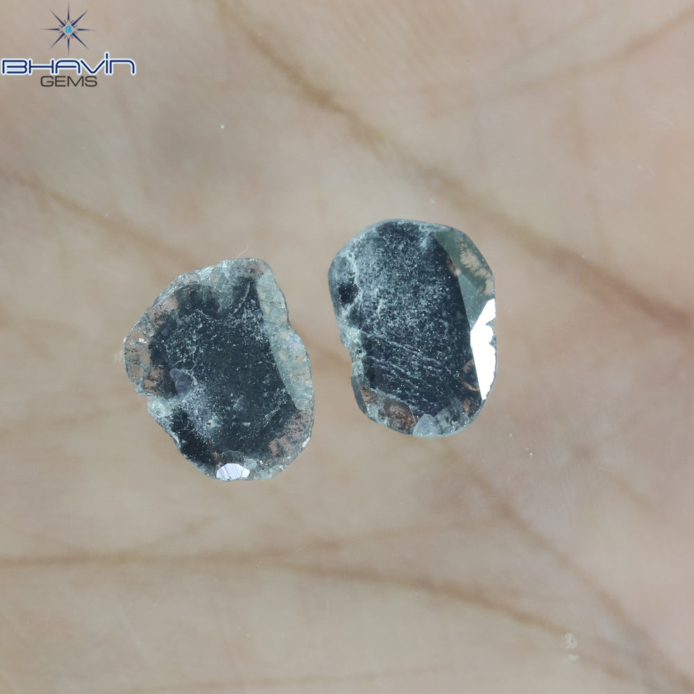 2.06 CT/2 Pcs Slice Shape Natural Diamond  Salt And Pepper Color I3 Clarity (10.54 MM)