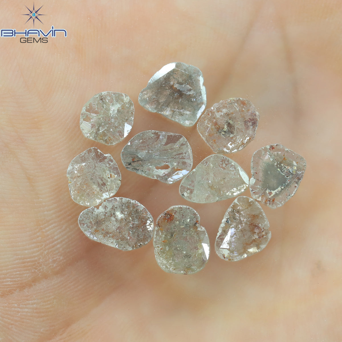 5.42 CT/10 個 スライス シェイプ ナチュラル ルース ダイヤモンド ソルト アンド ペッパー カラー I3 クラリティ (10.18 MM)
