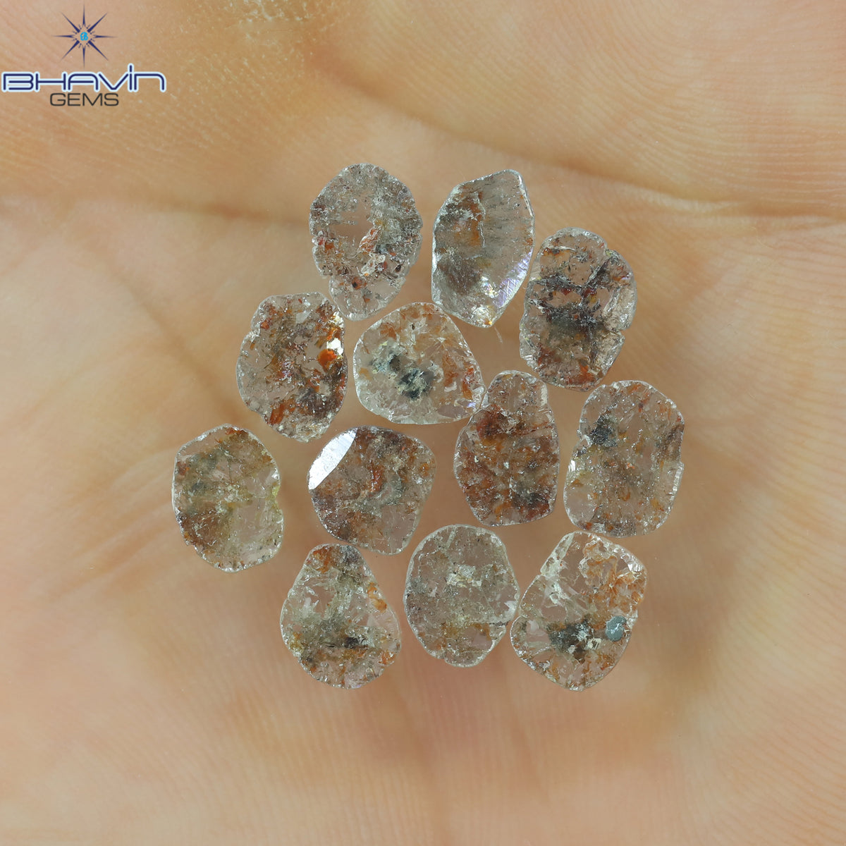 4.35 CT (12 Pcs) Slice Natural Diamond Brown Color Clarity I3 (8.34 MM)