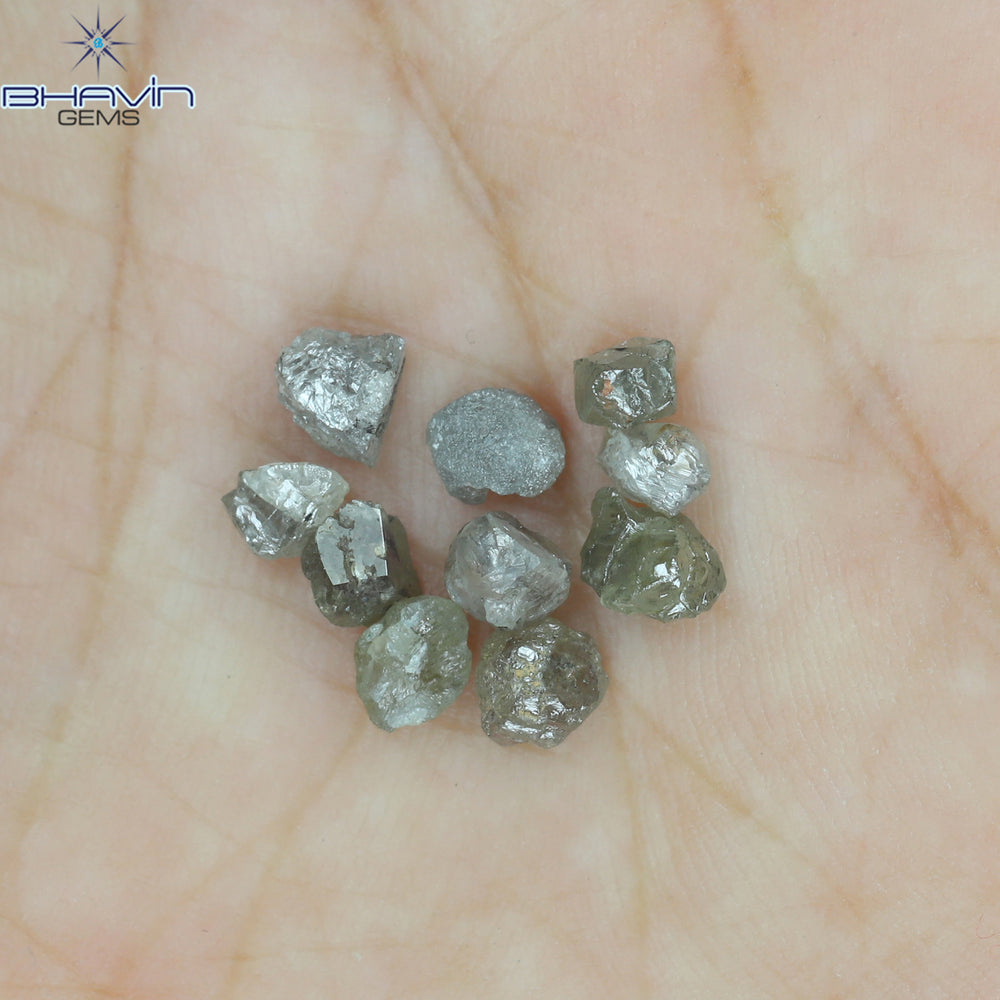 3.38 CT/10 個のラフシェイプ グレーカラー 天然ダイヤモンド I3 クラリティ (3.84 MM)