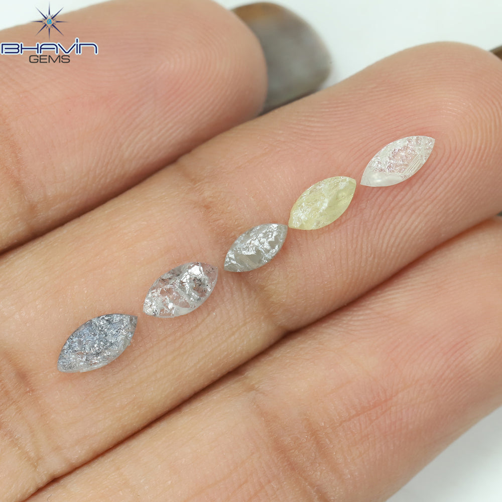 0.78 CT/5 Pcs Marquise Uncut Shape Mix Natural Loose Diamond I3 Clarity (6.35 MM)