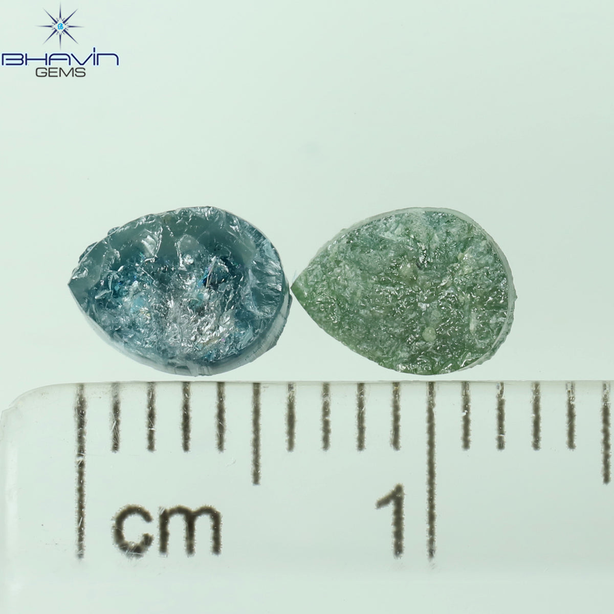 1.19 CT/2 Pcs Natural Pear Rough Diamond Enhanced Blue Green Color Clarity I3 (6.52 MM)