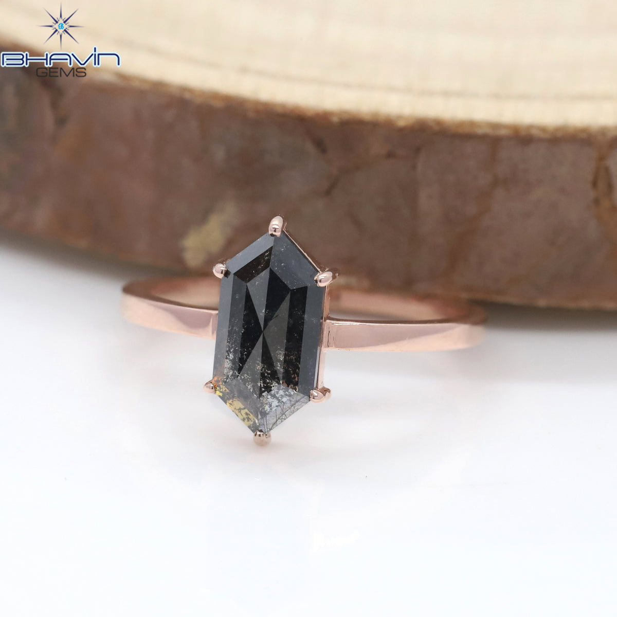 Hexagon Diamond Natural Diamond Ring Salt And Papper Diamond Gold Ring Engagement