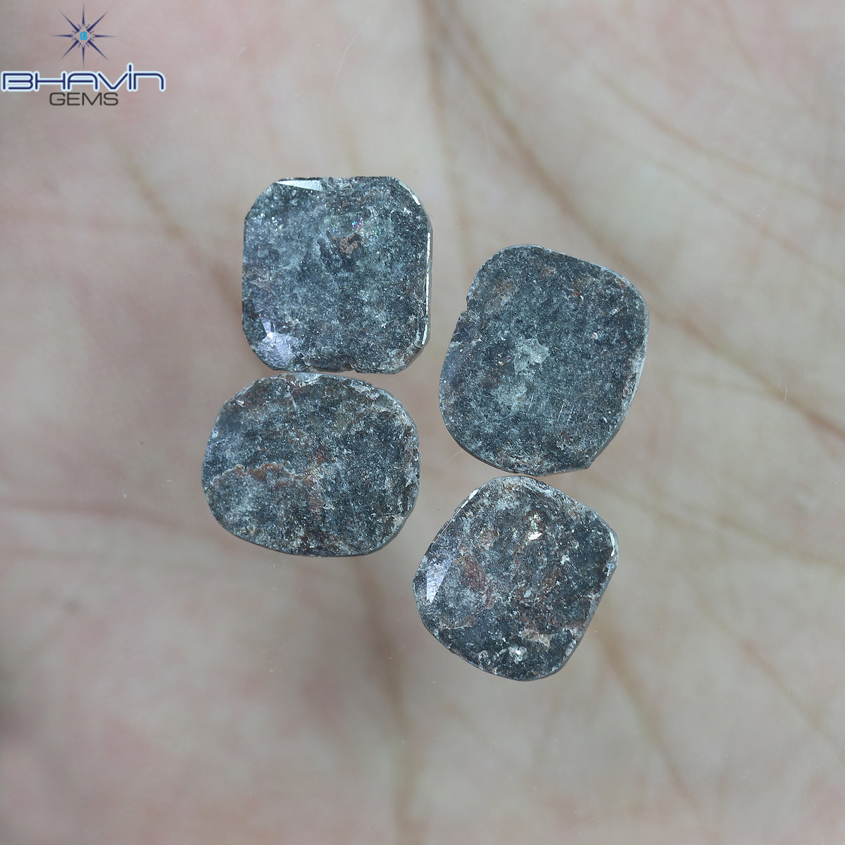 5.80 CT (4 Pcs) Cushion Slice Natural Diamond Salt And Pepper Color Clarity I3 (11.04 MM)