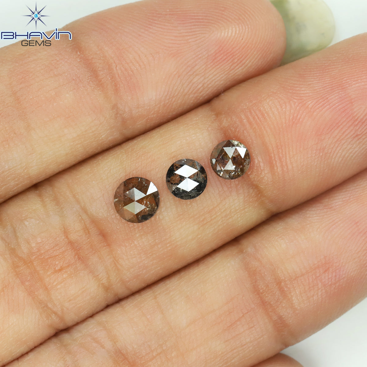 0.99 CT/3 Pcs Natural Round Rose Cut Diamond Salt and Pepper Color Clarity I3 (4.90 MM)