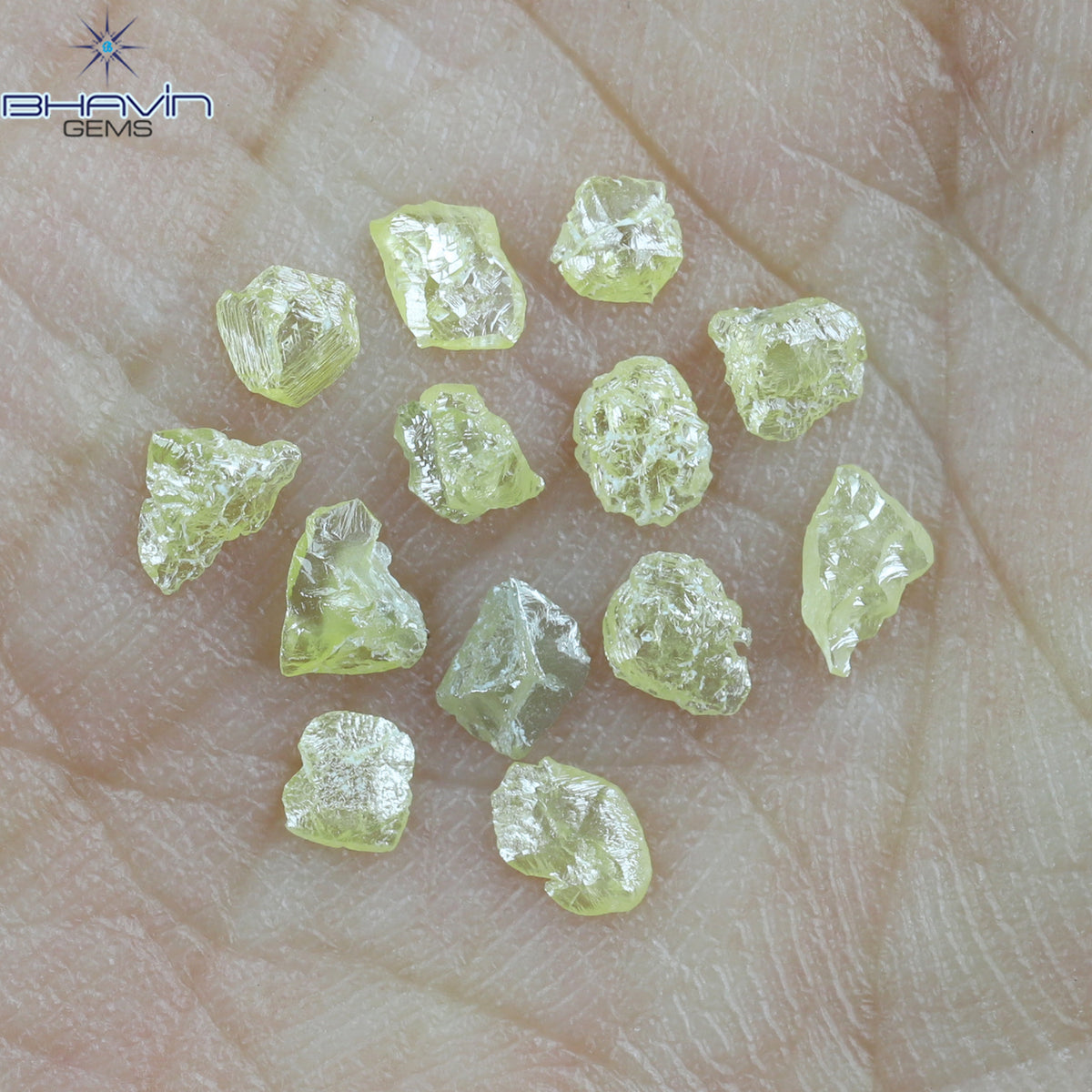 0.60 CT/13 ピース ラフシェイプ エンハンスト イエロー カラー ナチュラル ダイヤモンド I3 クラリティ (3.40 MM)