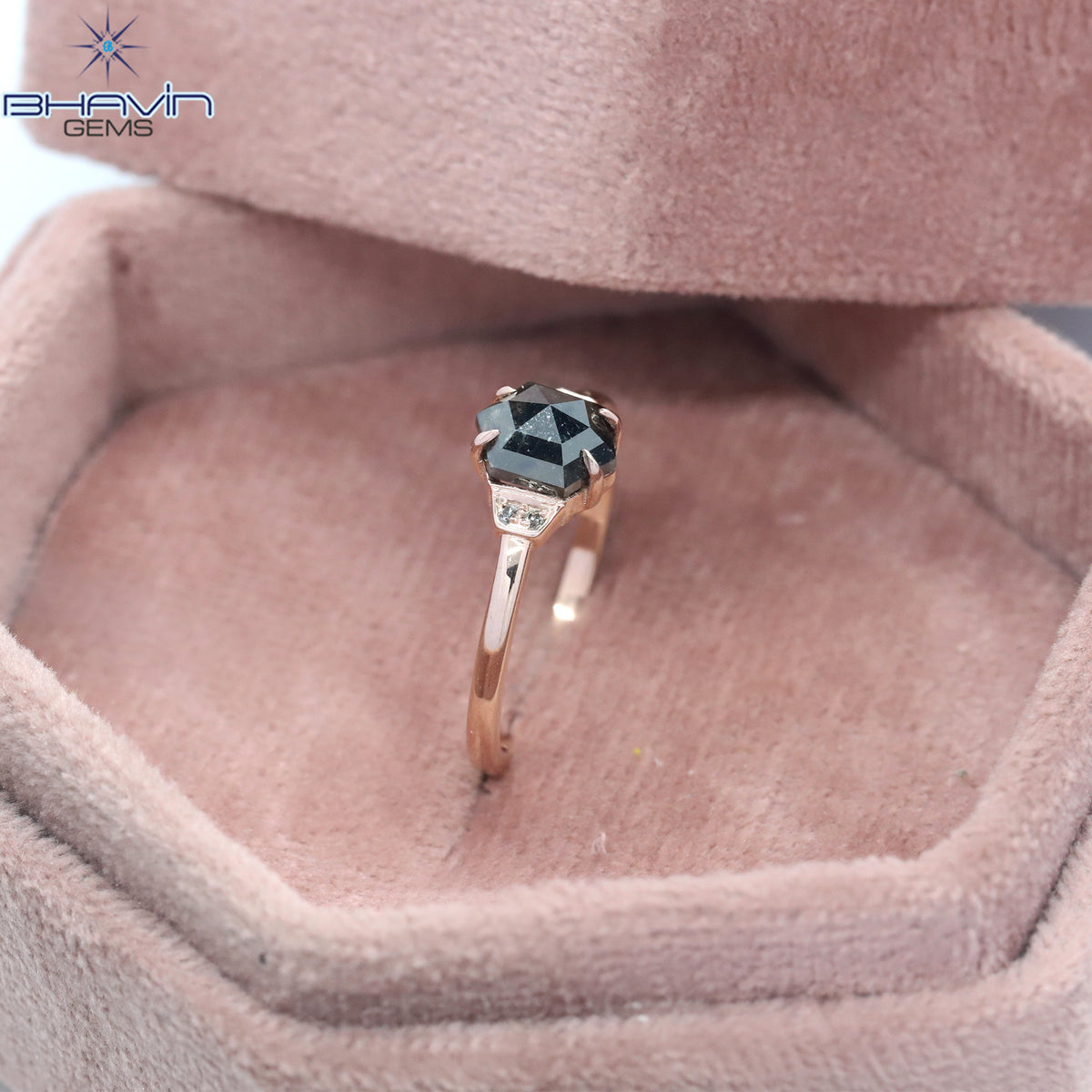 Hexagon Diamond Natural Diamond Ring Salt And Papper Diamond Gold Ring Engagement