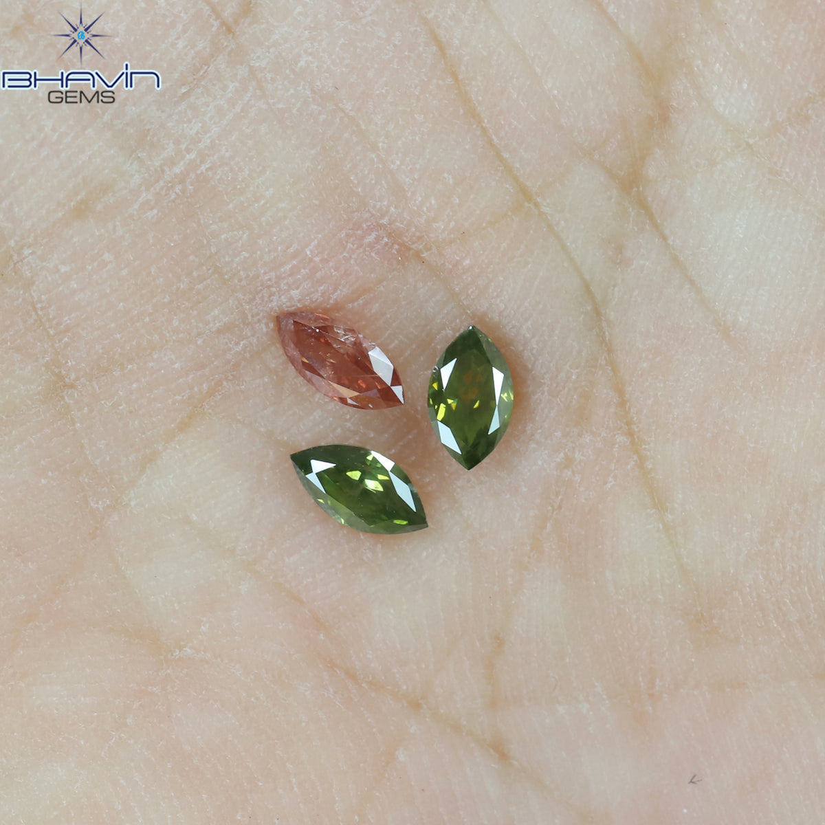 0.49 CT/3 Pcs Natural Marquise Diamond Enhanced Green Pink Color Clarity I1 (5.07 MM)
