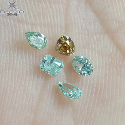 0.51 CT/5 ピース ミックス シェイプ ナチュラル ダイヤモンド ブルーイッシュ グリーン カラー SI クラリティ (3.65 MM)