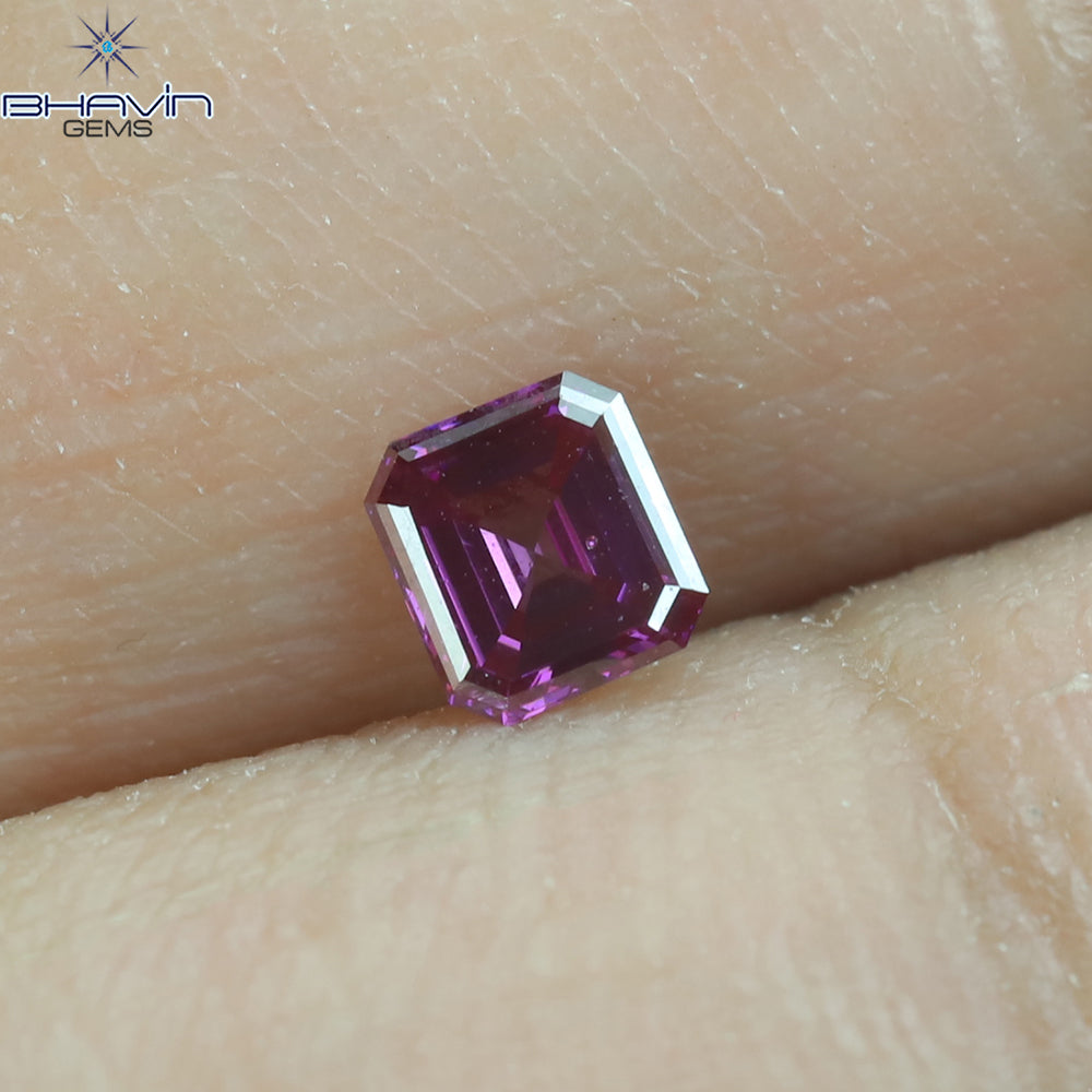 0.24 CT Natural Asscher Diamond Enhanced Pink Color Clarity VS2 (3.74 MM)